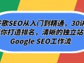 谷歌SEO从入门到精通，30讲带你打造排名，清晰的独立站+Google SEO工作流